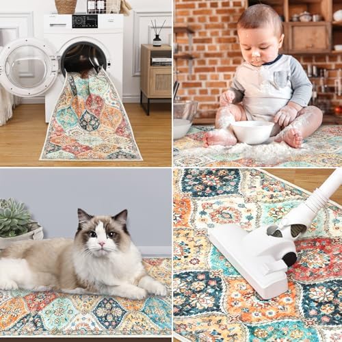 ROYHOME 9x12 Area Rug Large Moroccan Trellis Machine Washable Rug, Cream