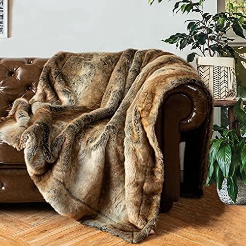 BATTILO Luxury Brown Faux Fur Throw Blanket for Couch,50"x60", Shaggy