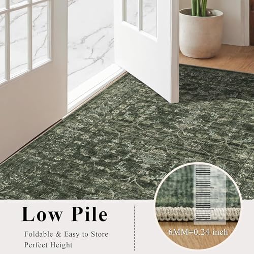 10x14 Washable Living Room Area Rug Soft Boho Dark Green Large Carpet
