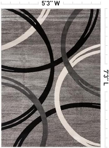 Rugshop Wavy Circles Fade-Resistant Living Room Area Rug Gray 5'3" x...