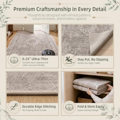 5x7 Area Rug for Living Room, Washable Waterproof Boho, Grey
