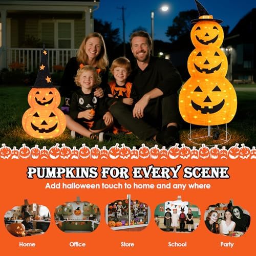 Halloween Pumpkin Decorations, Battery Operated Pre-Lit Collapsible Jack-o-La...