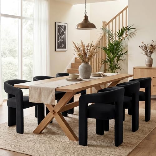 Tmsan Black Modern Boucle Barrel Dining Chairs Set of 4