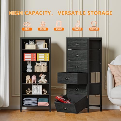 Furnulem Black Dresser for Bedroom, Tall Fabric Chest of Drawers