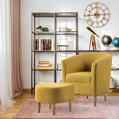 DAZONE Accent Chair with Ottoman, Modern Barrel Armchair Mustard Yellow