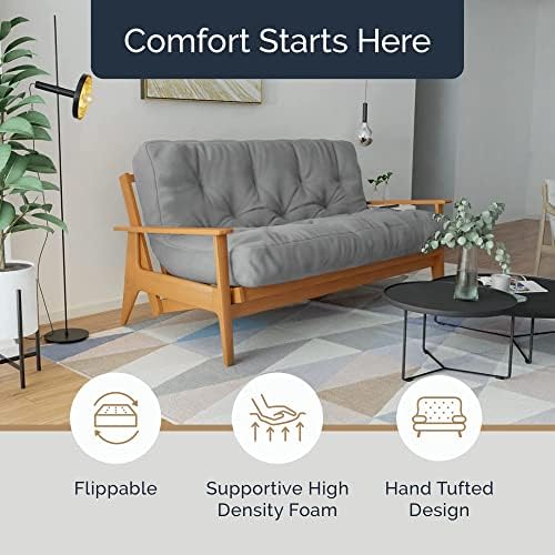 Loosh Home | 12" Full Size Futon Sofa Bed Foam Mattress - USA Made, Grey...