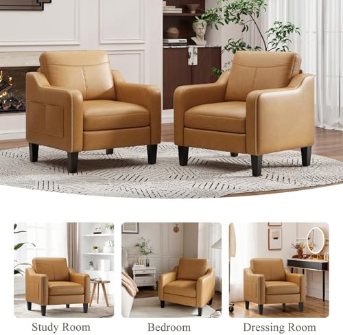MALOL PU Leather Accent Chair, Mid-Century Modern Living Room Armchair Sofa w...