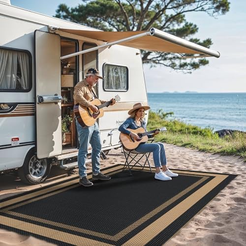 GENIMO Outdoor Rug, Waterproof Plastic Rugs for Patio, 6'x9' Mocha Brown