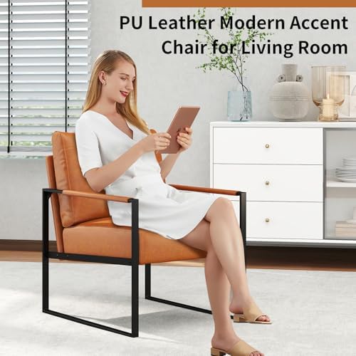 CANMOV Mid Century Modern Accent Chair, PU Leather Armchair with Metal Frame,...