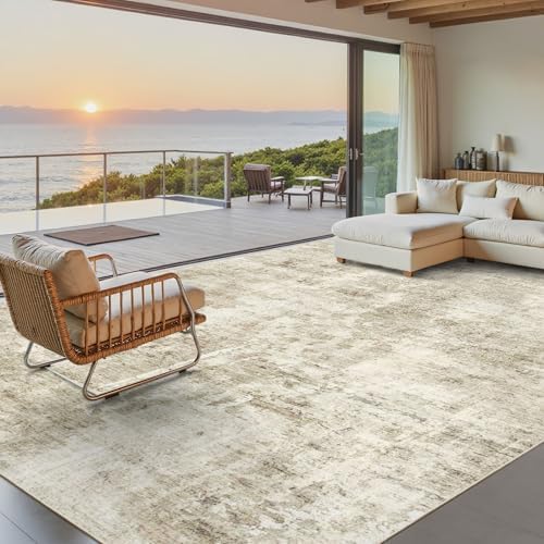 Soalmost Abstract Rug 8x10 Large Living Room Area Rugs Washable Beige/Gray