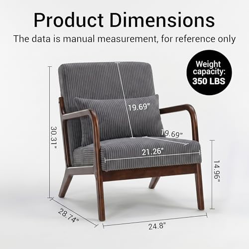 Mid Century Modern Accent Chairs Set of 2, Upholstered Fabric Armchairs with ...
