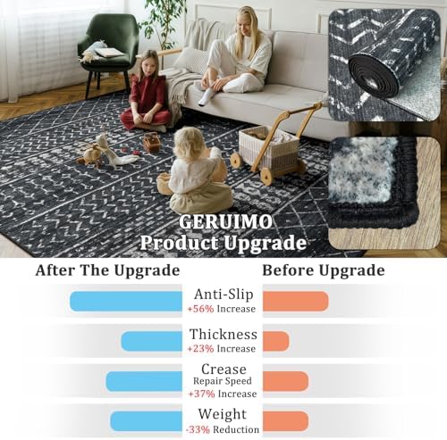 Washable 5x7 Area Rug, Modern Boho Black Non-Slip for Living Room, Bedroom