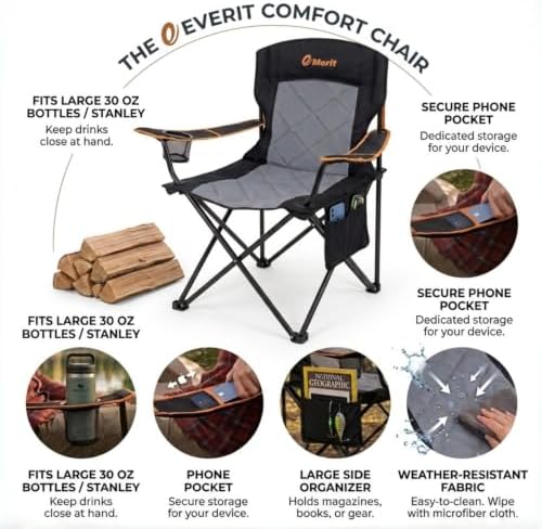 EMERIT 2-Pack Folding Camping Chair, Diamond-Quilted & Adjustable Armrest
