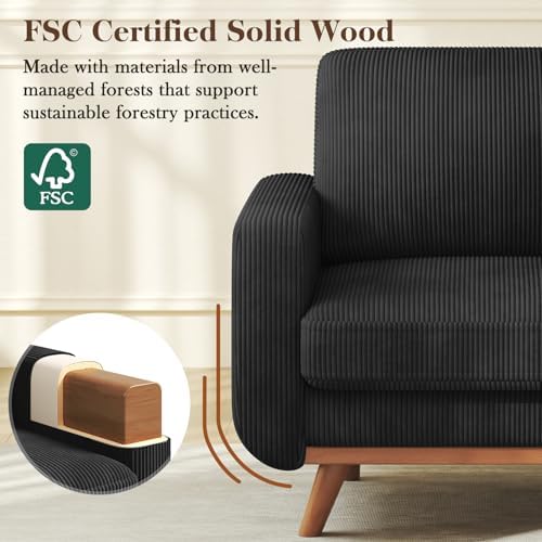 Vesgantti 38.5" Accent Chair Black, Comfy Corduroy Single Sofa Seat with...