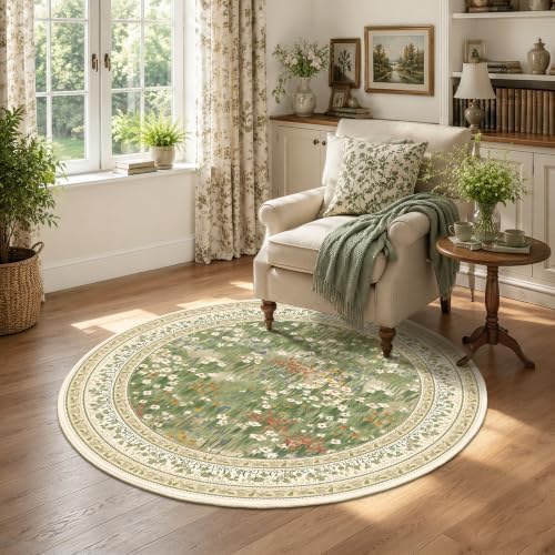 HelloTree 4 ft Round Floral Vintage Boho Area Rug