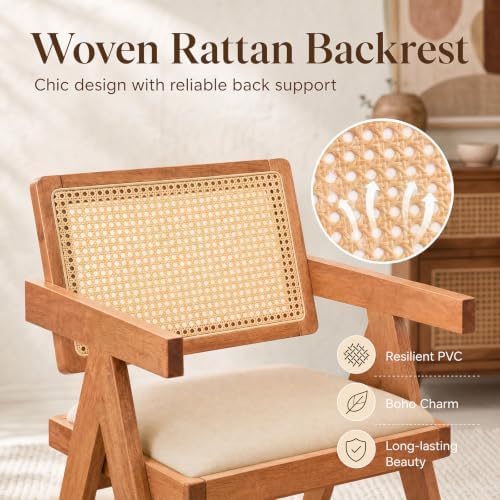 Giantex Rattan Dining Chairs Set of 2, Fabric Kitchen Chairs w/Armrests &...