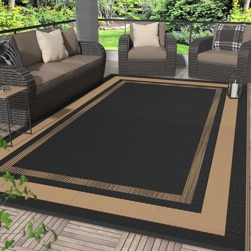 GENIMO Outdoor Rug, Waterproof Plastic Rugs for Patio, 6'x9' Mocha Brown