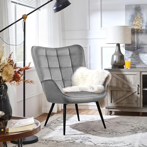 Yaheetech Faux Leather Accent Chair for Living Room Gray