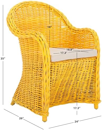 SAFAVIEH Callista Club Rattan Accent Chair, 24" Coastal Yellow SEA7001A