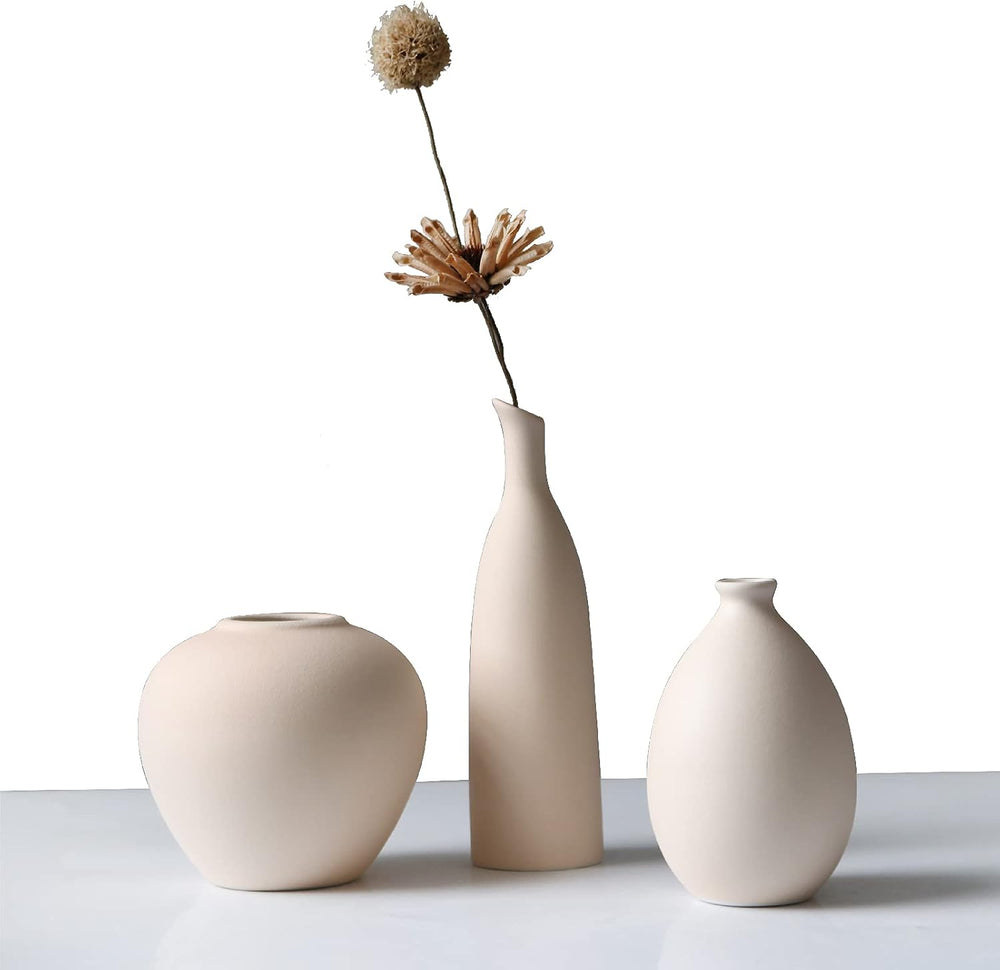 Ceramic Vase Set of 3, Minimalist Flower Vase for Rustic, Modern Farmhouse, L...