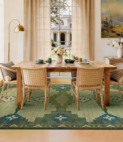 YIHOUSE 5’x7’ Washable Green Mid Century Modern Area Rug for Living Room