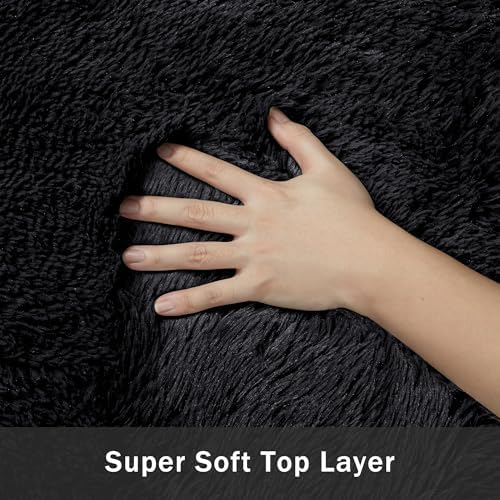 8x10 Area Rug for Living Room,Black Fluffy Shag Non-Slip Bedroom Rugs