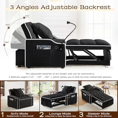 Sleeper Sofa Chair Bed, Convertible 3-in-1 Sofa Armchair, Adjustable Sleeper ...