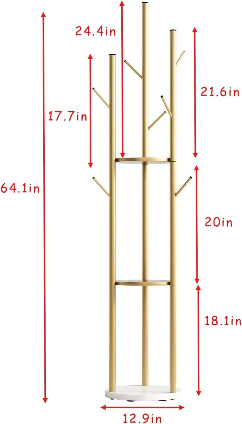 DOORXIFO Metal Gold Coat Racks Freestanding, Coat Hanger Stand, Hall Tree Rac...