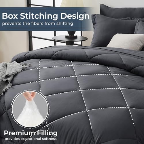 HEVUMYI 7-Piece Queen Comforter Set, Dark Grey Bed in a Bag