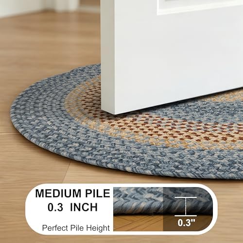 RCTJHOME 3x5 Oval Braided Area Rug Natural Rust Blue Farmhouse Kitchen Mat