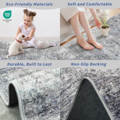 12x15 Extra Large Area Rug for Living Room Washable Abstract Rug, Blue Grey