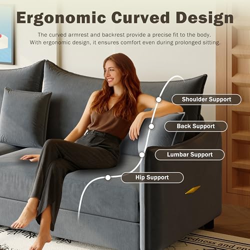 KEIKI 81.9" 3-in-1 Convertible Sofa Bed, Modern Velvet Sleeper Couch wit...
