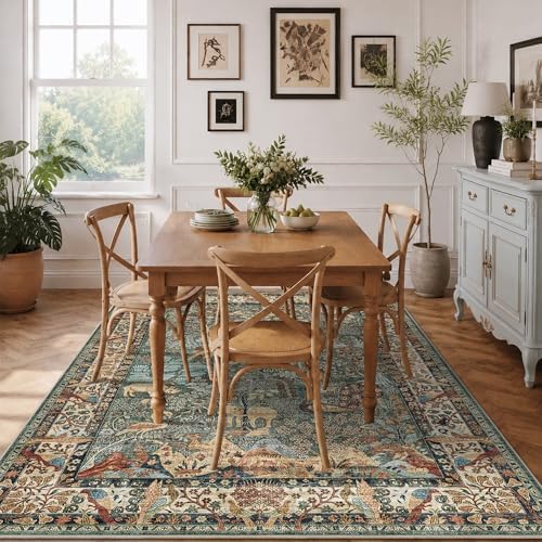 5x7 Washable Area Rug Vintage Animals Print Boho Indoor Carpet