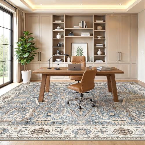 9x12 Area Rugs for Living Room Large Washable Rug Vintage Blue