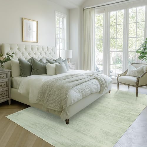 Sage Green Rug for Bedroom Abstract Washable 8x10 Area Rugs with Low Pile