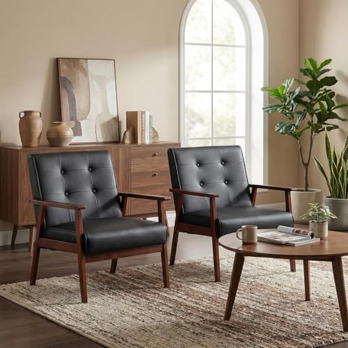 JIASTING Mid-Century Modern Leather Accent Chair Set of 2