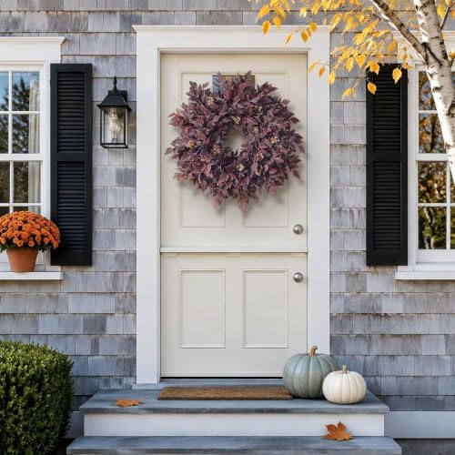 26" Artificial Cimicifuga Fall Wreath for Halloween Front Door(Dark Purple)