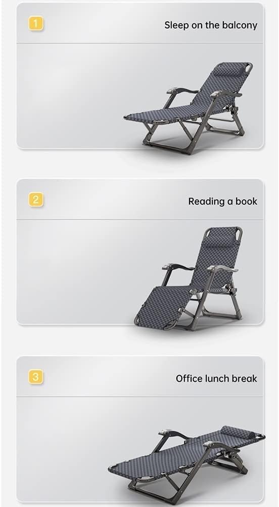 Folding Sun Lounger Adjustable Reclining Lounge Chair Gravity with Pillow and...