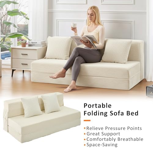 JKMAX Queen Size Folding Sofa Bed - 4 in 1 Convertible Sleeper Chair with Two...
