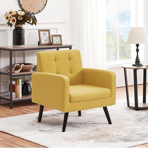 Yaheetech Mid Century Accent Chairs Set of 2 Living Room Chairs Yellow