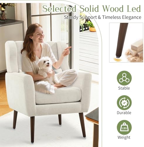 cinkehome Accent Arm Chairs for Living Room, Chenille Upholstered Mordern Arm...