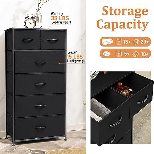 Tall Dresser for Bedroom, Fabric Storage Tower with 6 Drawers
