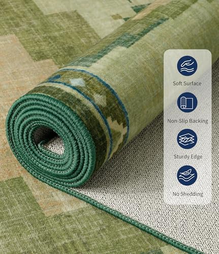 YIHOUSE 5’x7’ Washable Green Mid Century Modern Area Rug for Living Room