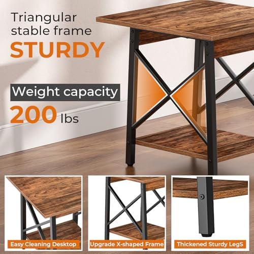 GreenForest 24 Inch Square End Table, X-Frame with Large 2-Tier Storage