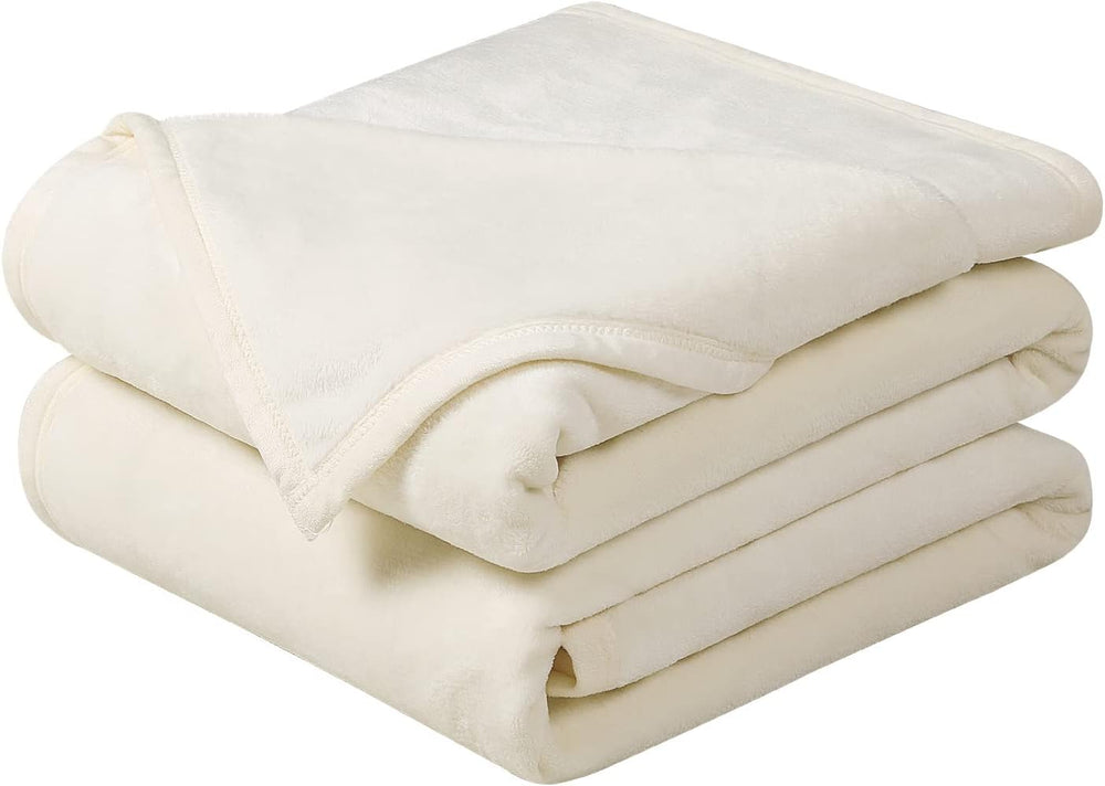 EASELAND Soft Lightweight Queen Size Fleece Blanket, Ivory, 90x90 inches