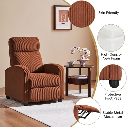 Yaheetech Recliner Chair with 3 Adjustable Angles Armchair Brick Red