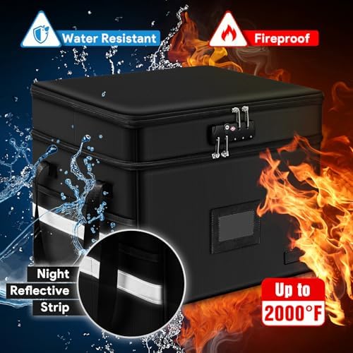 Fireproof File Oganizer with Lock, 2 Layer Fireproof Document Storage Box