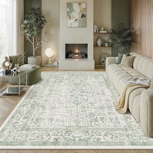 PureCozy Sage Green Area Rug 6x9 Vintage Floral