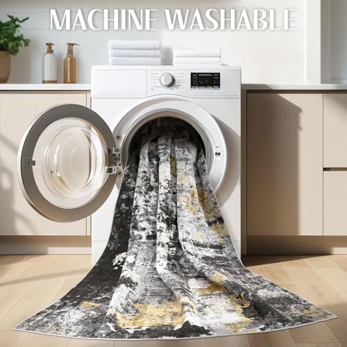 Washable 10x14 Area Rugs for Living Room: Abstract Modern Home Decor Rug
