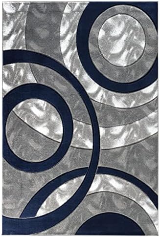 GLORY RUGS Area Rug Modern 5x7 Navy Circles Geometry Soft Hand Carved Contemp...